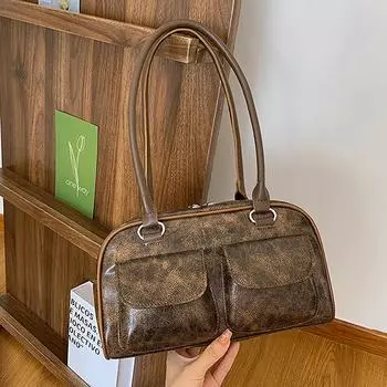 Сумка Niche underarm bag женская 2024 новая большая вместительная ретро простая сумка-тоут модная универсальная сумка через плечо чёрный