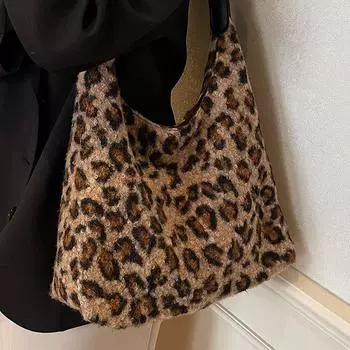 Сумка Niche Underarm женская ретро модная сумка через плечо с леопардовым принтом плюшевая женская сумка-тоут хаки