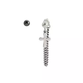 Niche Versatile Atmospheric Asymmetrical Earrings Women S Personality Dark Retro Round Bead Cross Chain Earrings