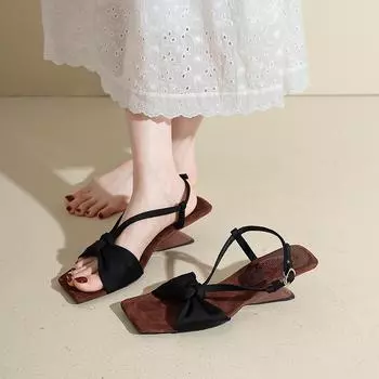 Niche wedge heel high heel leopard print sandals women s summer new with skirt bow holiday strap thick heel sandals 35