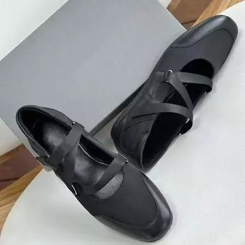 Niche весна осень новые французские балетки на плоской подошве для женщин туфли Мэри Джейн для танцев круглые мягкие туфли с неглубоким носком 35 чёрный