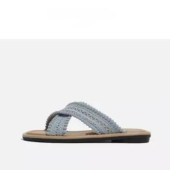 Niche woven slippers women s knitted summer new versatile open-toed cross belt non-slip flat bottom sandals 35
