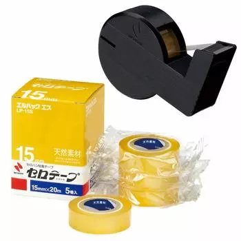 Nichiban Маленький 5 с мини-резаком для прямой линии Cellotape, Рулон, L-Pack S, Рулоны, 15 мм, Набор, Черный, LP15S-15SCB6 чёрный