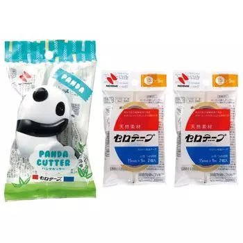 Nichiban Sellotape Panda Tape Cutter Replacement Small Roll with 4 Rolls White Black & CT15PAWB-S2PN2P