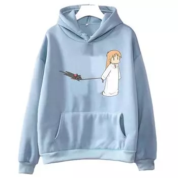 Nichijou My Ordinary Life Эстетическая толстовка с капюшоном для девочек Kawaii/милый мультфильм манга/комикс с длинными рукавами Sense of Design ЖЕНСКИЙ Топ L