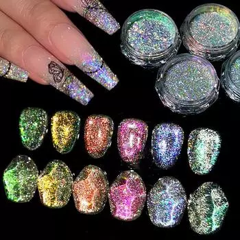 Nicole Diary Polarized Cloud Brocade Crushed Diamond Powder, Super Bright Dream Manicure Opal Powder, Bouncy Fine Glitter Powder