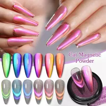 Nicolediary Double Light Cat S Eye Nail Powder, Nail Art Chameleon Mirror Flour Double Color Spar Cat S Eye Powder