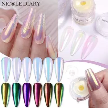 Nicolediary Nail Art Gradual Change Pearlescent Ice Muscle Powder, Ice Transparent Aurora Electrical Nail Art Powder Highlight Fine Glitter