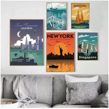 Нидерланды Амстердам Лондон Пейзаж Искусство Холст Картина Настенные Панно Домашний Декор Скандинавский Винтаж Путешествия Города Плакат Нью-Йорк 21x30cm No Frame