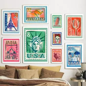Нидерланды, США, Франция, Испания, Италия, почтовая марка, плакат на скандинавскую тему, настенные художественные принты, холст, картина, Декор, фотографии для гостиной A4 21X30cm No Framed