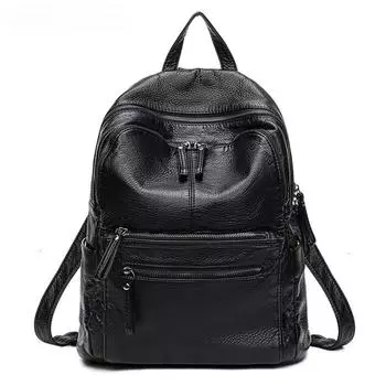NIGEDU из мягкой искусственной кожи, женский рюкзак, большой вместительный женский рюкзак, черный, повседневная школьная сумка для книг, дорожная сумка, рюкзак mochila чёрный