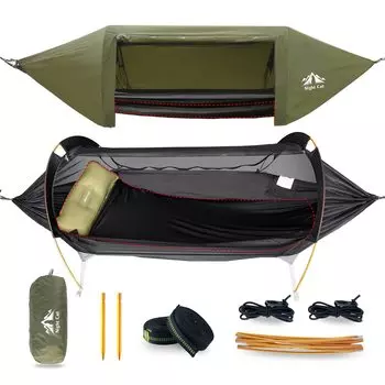 Night Cat Waterproof Hammock Tent with Mosquito Net and Flysheet for Easy Insect Water Pressure Resistance For 1 to 2 Load Capacity Leisure Camping,