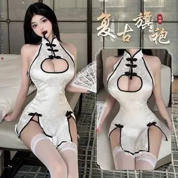 Ночное хрустящее эротическое нижнее белье, Сексуальное ретро полое ципао, Горячее искушение с перспективой задней сетки, Униформа для доставки 1672 One size