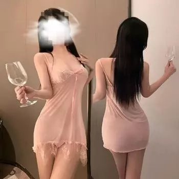 Night Crisp Сексуальное нижнее белье Кружевной сетчатый кардиган Пижама Униформа Соблазнение Страсть Дразнить Комплект из четырех предметов с нагрудной подкладкой M