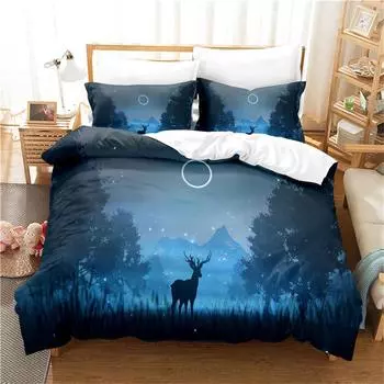 Night Fawn 3Pcs Bedding Sets 3D Digital Printing Custom Quilt Duvet Cover Set Home Queen King Quilt Pillowcase EU single(135x200cm)