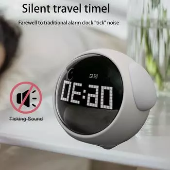 Night Light Child Alarm Clock Digital LED Voice Controlled Light Multifunctional For Home Cute Expression Alarm Clock белый