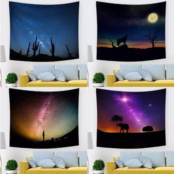 Night Scene Starry Sky Pattern Tapestry Office Living Room Decoration Home Wall Tapestry 100x75cm