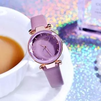 Night Sky Glitter женские модные наручные часы для девочек кубический повседневный кожаный ремешок аналоговые часы-браслет, корейские популярные часы