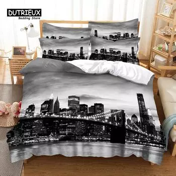 Night View Bridge Duvet Cover Set, Fashion Bedding Set, Soft Comfortable Breathable Duvet Cover, For Bedroom Guest Room Decor EU single(135x200cm)