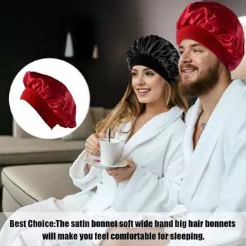 Nightcap with Elastic Wide Band Extra Large Sleeping Satin Bonnet Smooth High Density Women Braids золотистый