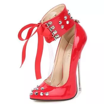 Nightclub style heel women s shoes, fashion hipster large size high heel single shoes, creative rivet pointed women s shoes stiletto 35