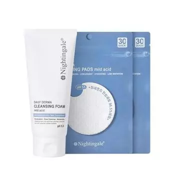 Nightingale Cleansing Foam Mild Acid 140ml + Cleansing Pad Mild Acid 20p, 1 set