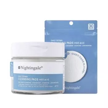 Nightingale Daily Derma Очищающие подушечки Мягкий кислотный (70 + 10 шт, 80 листов)