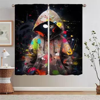 Nightmare Modern Living Room Curtains Livingroom Window Sheer Curtains for Camera Customs Free Shipping Products Blackout Curls W50xH70cmx2pcs-CL