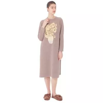 Nightshirt Mall Knit Van Gogh Flower Dress Brown [Narue] Women s M-L коричневый