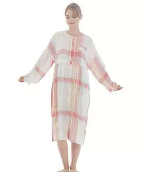 Nightshirt Shirring Double Gauze Check Dress White [Narue] Women s M-L белый