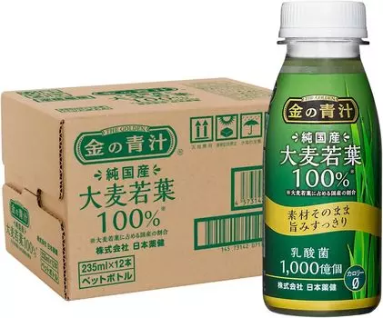 NIHON YAKKEN Golden Green Juice Чистый отечественный ячменный злак ПЭТ-бутылка Зеленый сок 235 мл 12 бутылок 100 миллиардов молочной кислоты Витамины Пищевые волокна