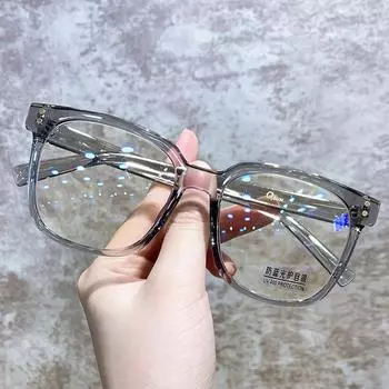 Никакого артефакта макияжа, прозрачная большая черная оправа очков для близорукости, женщины могут быть оснащены оправой для глаз Degree, мужское модное круглое лицо тонкое Flat mirror серый