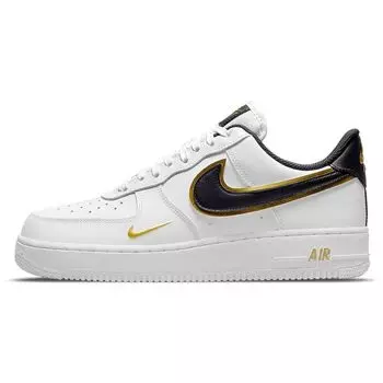 Nike Air Force 1 07 LV8 Metallic Swoosh Pack — мужские кроссовки белого цвета с металлическим золотом, черные DA8481-100 43