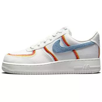 Nike Air Force 1 Low Sail Denim Swoosh Женские кроссовки Кремовые Светло-Армори-Синие Чили-Красные DJ4655-133 37.5