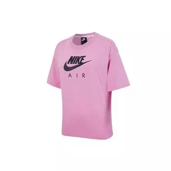 Nike Air Logo Print Свободная вязаная спортивная футболка с короткими рукавами Женские топы Flamingo-Red DB3841-693
