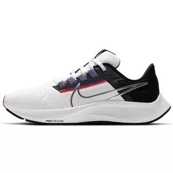 Nike Air Zoom Pegasus 38 White Metallic Silver Женские кроссовки Black Flash-Crimson CW7358-101 36.5