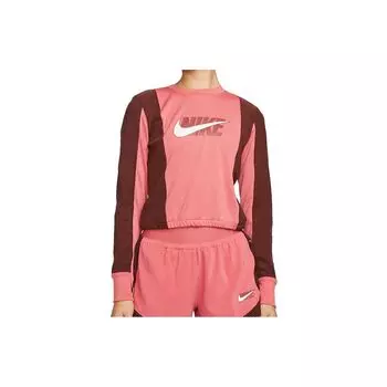 Nike Американская ретро-печатная футболка с логотипом, модная повседневная спортивная футболка с круглым вырезом и длинным рукавом, женская футболка розового цвета DD6943-622 M
