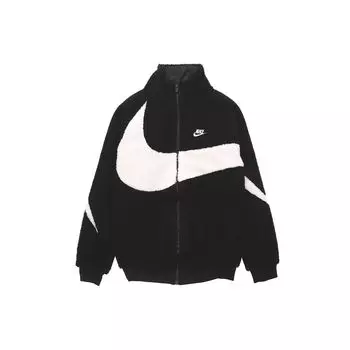 Nike Big Swoosh Logo Шерпа Флисовая теплая куртка с воротником-стойкой Мужская верхняя одежда Черный Белый DH2474-011 XS