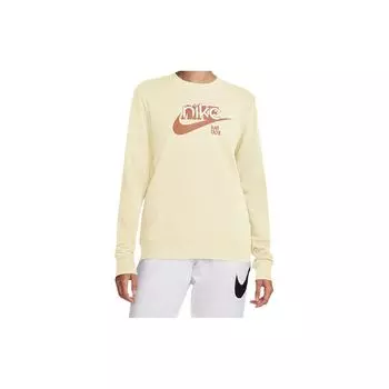 Nike Буква логотип круглый вырез Повседневный длинный рукав Американский свитшот Женская толстовка бежевый FN3629-113 S