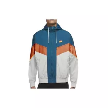 Nike Colorblock Тканая спортивная повседневная куртка с капюшоном Мужские куртки Синий Белый Оранжевый DC0502-301 XL