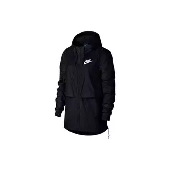 Nike Цветной блок Дизайн логотипа бренда Печатный шнурок капюшон куртка женская куртки черный DQ3353-010 S