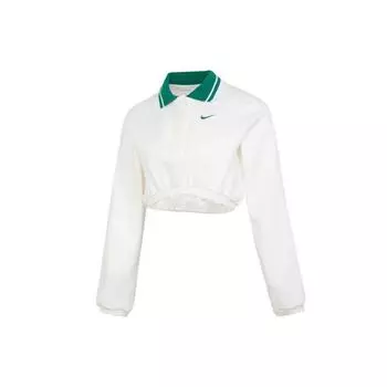 Nike Цветные блоки Спортивные уличные короткая модная футболка-поло с длинным рукавом SS24 женские топы белые FN1881-133 S