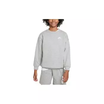Nike Детская спортивная одежда Club Fleece Logo Print Толстовка свободного кроя с круглым вырезом Детские топы темно-серого цвета FD2923-063 M