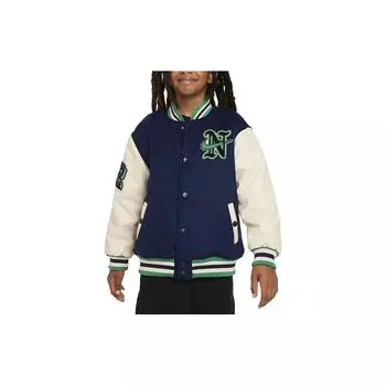 Nike Детская университетская куртка с лоскутным принтом и буквами, повседневная Детская куртка, темно-синяя FV3140-410 L