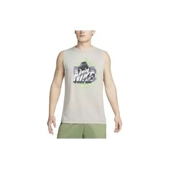 Nike Dri-FIT Буквенный логотип с круглым вырезом и винтажным узором, майка без рукавов для фитнеса, мужские топы, серые DX0908-012 L