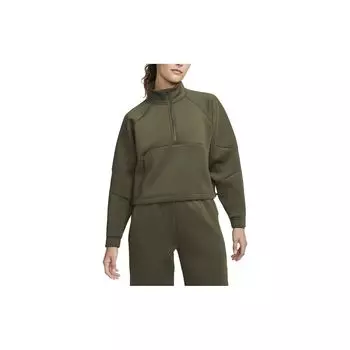 Nike Dri-Fit однотонный быстросохнущий повседневный укороченный свитшот с воротником-стойкой и полумолнией, женские топы, хаки-зеленый FB5231-325 L