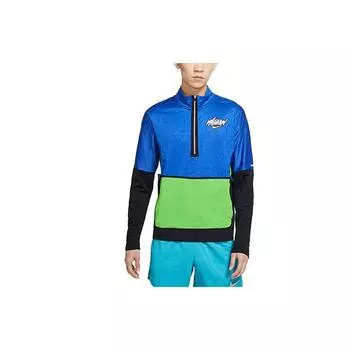 Nike Element Wild Run Повседневная спортивная рубашка с длинным рукавом с воротником-стойкой и принтом Мужские топы синие DA0224-480 XL