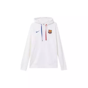 Nike FC Barcelona Club Fleece Logo Вышитый длинный рукав Толстовка Мужская толстовка с капюшоном Белый DV5563-100 XXL