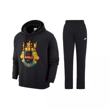 Nike Фитнес-тренировка с капюшоном и прямыми брюками, повседневный спортивный костюм для мужчин, черный DA6712-010+BV2714-010 M