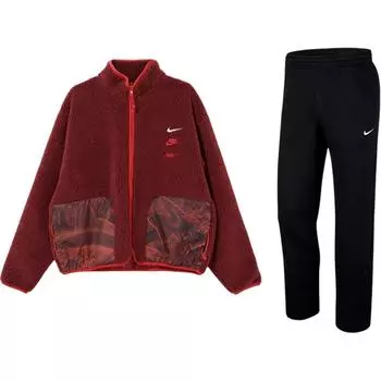 Nike Флисовая куртка на молнии с цветными блоками, дышащий флис, универсальные длинные брюки, повседневный спортивный костюм, мужской костюм FZ6194-677+623455-010 L